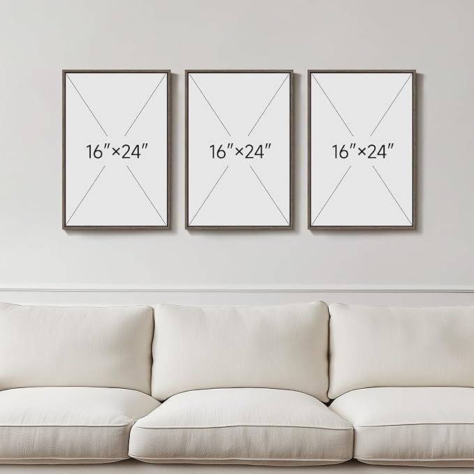 Framed Vintage Botanical Wall Art for Dining Room, 3 Piece Neutral Floral Plants Canvas Painting Prints Artwork, Rustic Flowers Pictures for Farmhouse Living Room Bedroom Kitchen Home Decor, 16x24 In