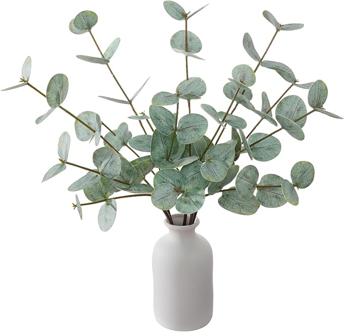dallisten Artificial Eucalyptus Stems with Ceramic Vase, 17'' Fake Plants for Home Decor, White Vase with Greenery for Modern Farmhouse Boho Decor, Table Centerpiece for Room Bathroom Kitchen Mantle