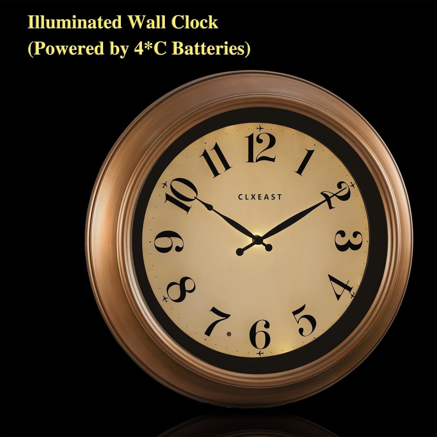 CLXEAST 18 Inch Glow in The Dark Wall Clocks for Living Room Decor, Large Illuminated Gold Wall Clock,Antique Brushed Gold,House Warming Gifts New Home