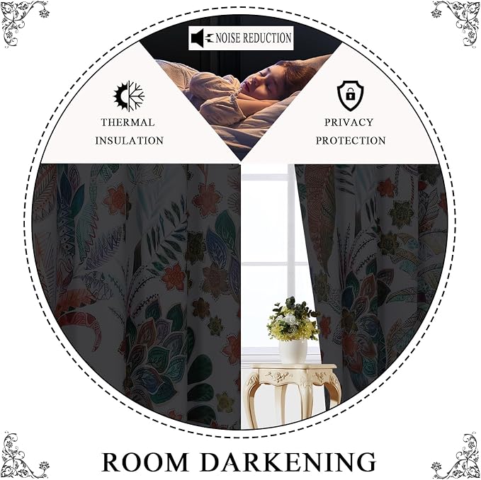 Estelar Textiler Maple Leaves Blackout Curtains 108 inch Length 2 Panels Set,Grommet Curtain for Bedroom Living Room,Window Treatment Decor Themed,Colorful Leaf Pattern Designs Nature Print,52Wx108L