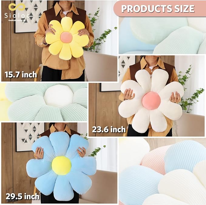 Sioloc Flower Shaped Throw Pillow - Butt Cushion & Seating Cushion, Cute Room Decor & Plush Pillow for Bedroom Sofa Chair (White, 23.6" )