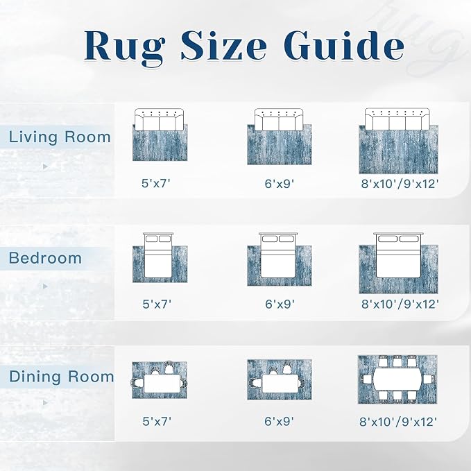 Washable Rug 6x9 Area Rugs for Living Room: Neutral Soft Rug Abstract Non Slip Low Pile Modern Carpet for Bedroom Kitchen Nursery Office Dining Room Indoor (Darkblue, 6'x9')