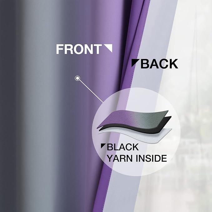 Yakamok Ombre Purple and Grey Curtains for Bedroom, Gradient Room Darkening Curtains 63 inches long,Grommet Thermal Insulated Light Blocking Window Drapes/Curtain for Living Room,52 x 63 Inch,2 Panels