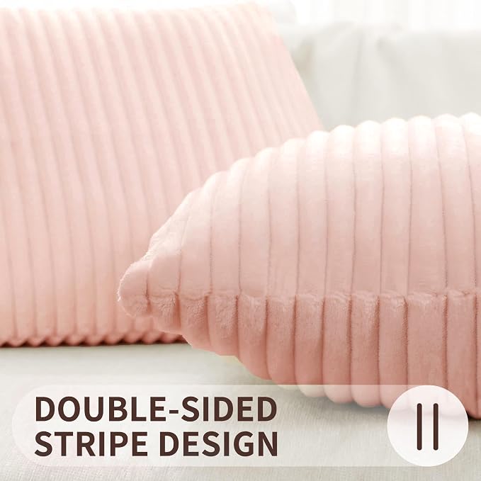 Simmore Decorative Fall Throw Pillow Covers 20x20 Set of 2, Soft Plush Flannel Double-Sided Fluffy Rectangle Pillow Covers for Couch Sofa Living Room, Pink