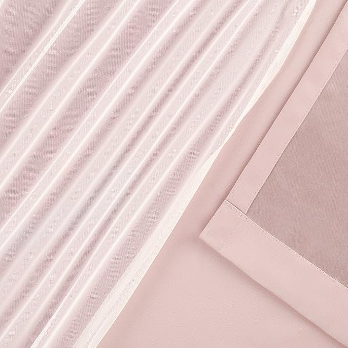TOWN & COUNTRY LUXE Talia Double Layer Indoor Curtains, Sheer and Room Darkening Blackout, Grommet Top, Energy Efficient, 2-Pack Set, 52"x63", Rose Blush