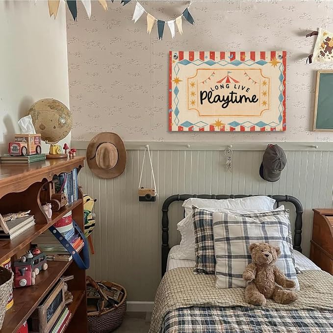 Playroom Kids Wall Decor, Toddler Playroom Decor Hanging Linen Banner,Play Room Wall Decor for Nursery Boys Girls, 20x30 Inch