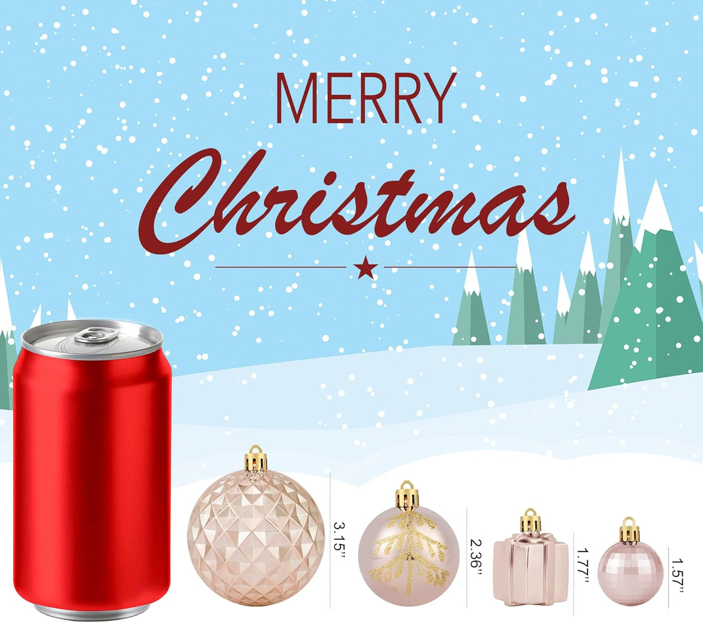 Rose Gold Christmas Ball Ornaments - 116Pc Shatterproof Hanging Decoration Set with Gift Box, Assorted Baubles for Xmas Tree/Home/Wedding/Party/Holiday