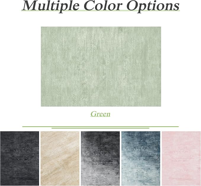 8x10 Washable Area Rug, Green Solid Area Rugs for Living Room & Bedroom | Stain-resistant & Non-slip backing,Low Pile Washable Large Carpet, Solid Vintage Style For High Traffic Areas(8x10,Green)