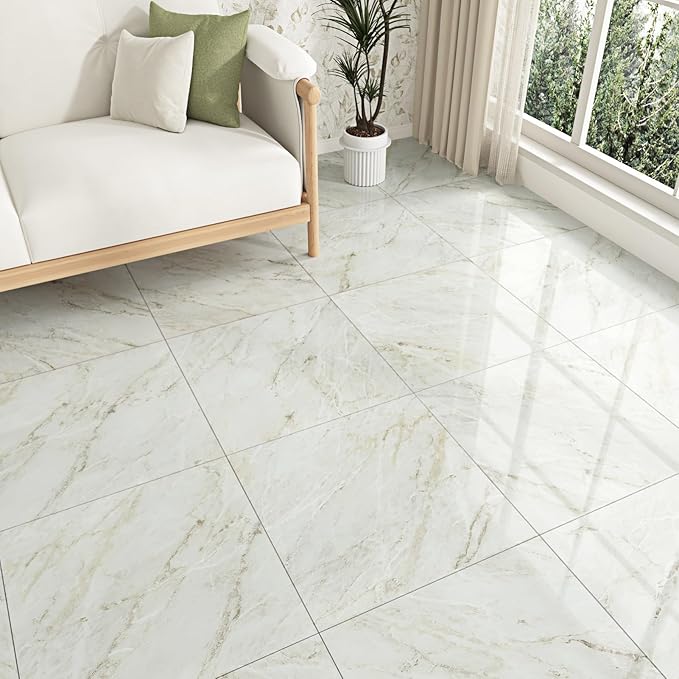 WESTICK 20 Pcs Bathroom Marble Floor Tiles Peel and Stick Waterproof 12" x 12" Self Adhesive Vinyl Flooring Peel and Stick Floor Tile Removable Vinyl Stick on Tile for Bedroom Kitchen Living Room