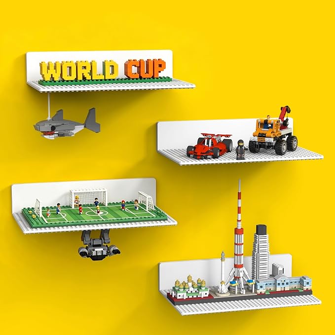 BlissBox 4-Pack Large Display Shelves for Wall Compatible with Lego Building Bricks, 11.3x6.3inch Dual-Sided 36x20 Studs for Brick Display and Storage, for Medium & Large Brick Builds, White