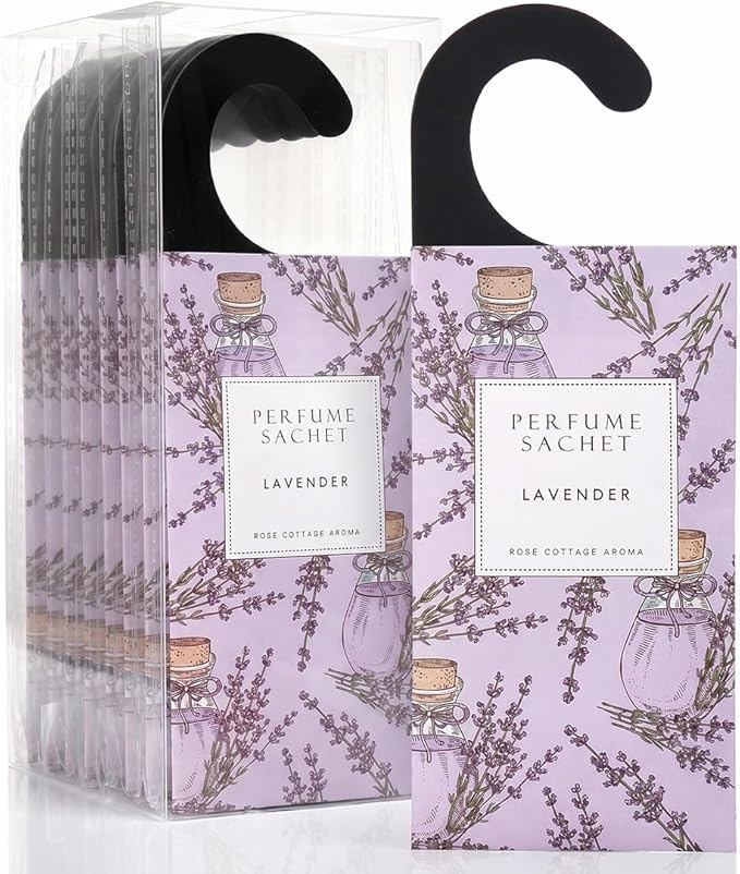 Large 12 Packs Lavender Hanging Scented Sachets Long-Lasting Closet Deodorizer Air Freshener Fabric Refresher Odor Eliminator for Drawer Home Fragrance Gift Set