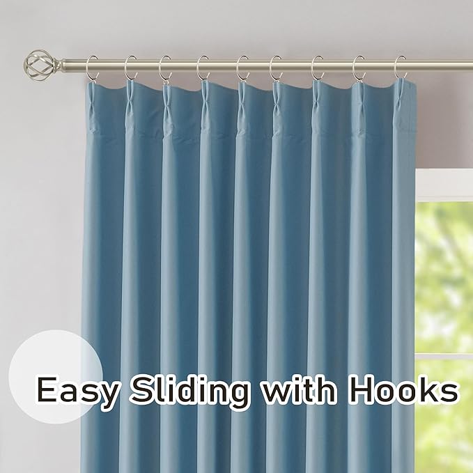 DONREN Dusty Blue Pinch Pleated Blackout Curtains with Hooks - 63 inch Length Room Darkening Thermal Insulated Short Window Curtain Panels for Bathroom Kids Room 2 Panel 40" Wx63 L