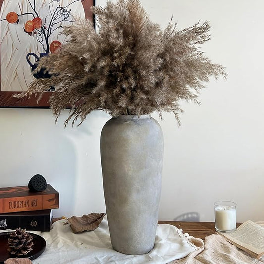 15 Inch Ceramic Rustic Farmhouse Vase, White Grey Handmade Pottery Vase for Living Room & Home Decor, Rustic Flower Vases for Table Centerpieces & Shelf Decoration, Wedding Gifts
