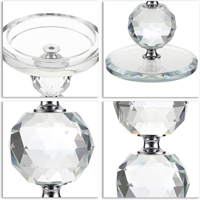 OwnMy Crystal Glass Pillar Candlestick Holders Pillar Candle Holders Sets | Clear Glass Tealight Holders Votive Candle Stands, Set of 3 Modern Pillar Candle Centerpiece for Living Room Wedding Decors