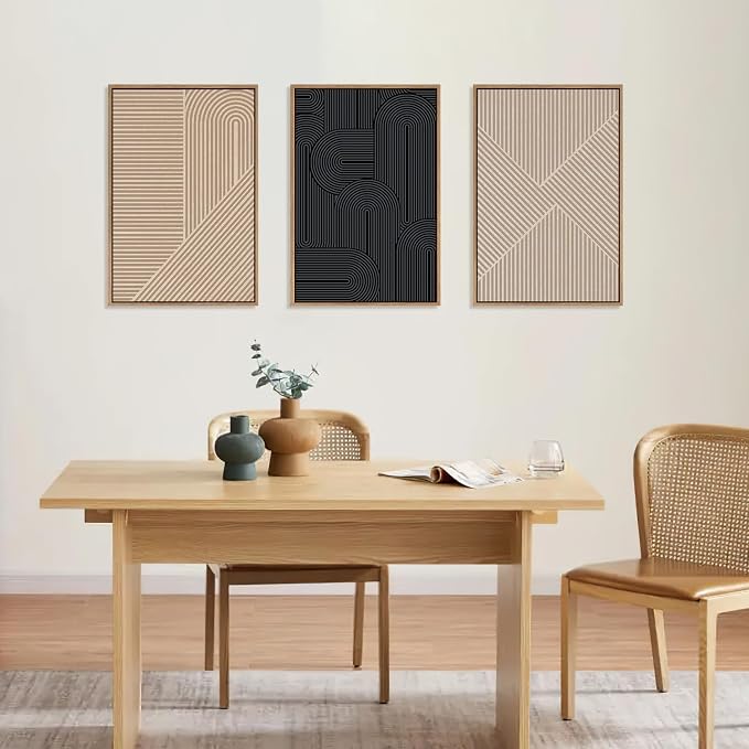 LHIUEM Large Abstract Textured Line Framed Canvas Wall Art,Boho Beige Black Wall Decor,Modern Neutral Minimalist Art Painting Painting for Living Room,Bedroom,Dining Room,Office -16"x24"x3