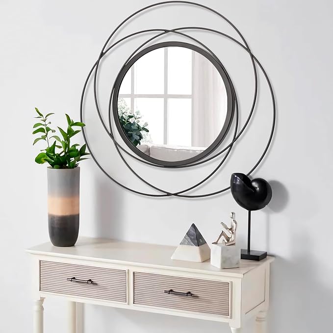 Black Circle Mirror Mounted Round Decorative Mirrors Circle for Bathroom Vanity, Living Room or Bedroom Entryway 24" x 24"