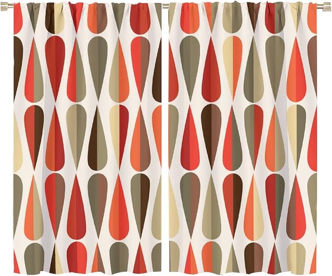 JESTRONRY Mid Century Curtains,Modern Abstract Triangular Retro Design Room Darkening Door Window Rod Pocket Curtain for Living Room Bedroom Kitchen Bathroom 72x63in