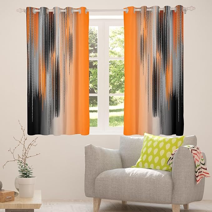 jejeloiu Orange and Black Curtains for Bedroom Living Room (2 Panels, 38 x 45 Inch) Modern Art Blackout Curtains for Kids Adults Messy Rust Darkening Drapes Gradient Stryle Window Treatments