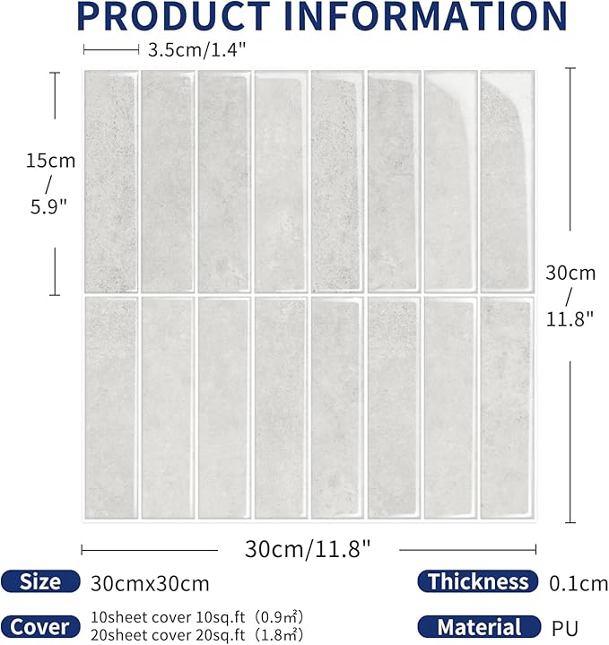 MORCART Upgraded Peel and Stick Backsplash, 20 Sheets of 11.8"x11.8" - 3D Adhesive Waterproof Wall Tiles for Kitchen, Bathroom, Living Room, Subway Tiles, Gray-Beige