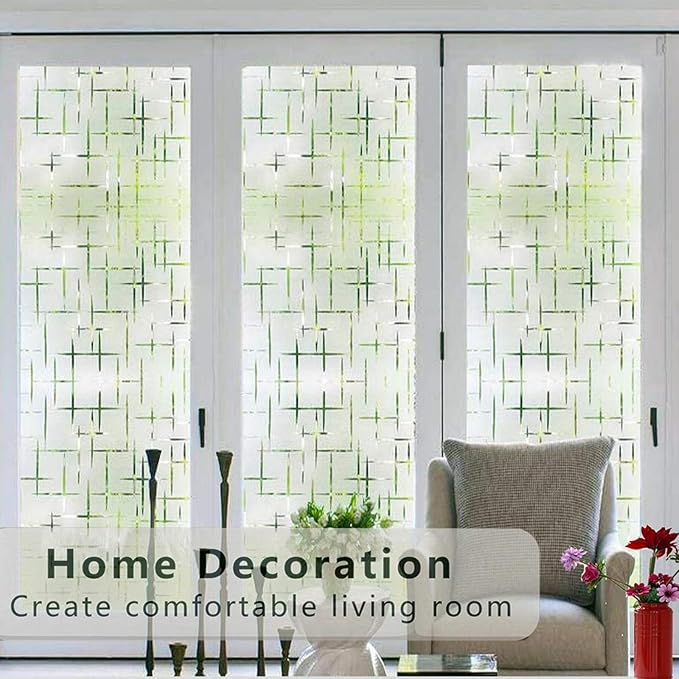 Finnez Frosted Window Film Non-Adhesive, Static Cling Privacy Film for Glass, No Glue Decorative Cling for Home Office Bathroom UV Protection Cross Pattern 11.8 X 118.1 Inches