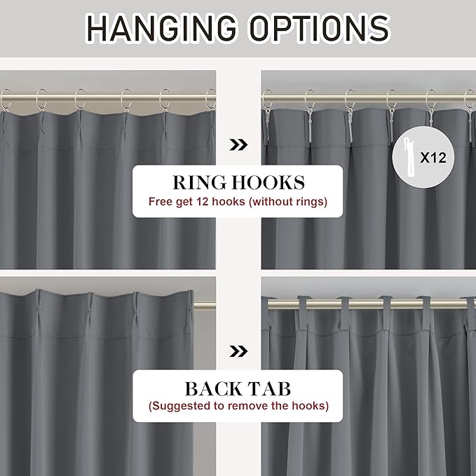 DONREN Neutral Gray Pinch Pleated Blackout Curtains with Hooks - 84 inch Length Room Darkening Thermal Insulated Window Curtain Panels for Living Room Bedroom 2 Panel 40" Wx84 L
