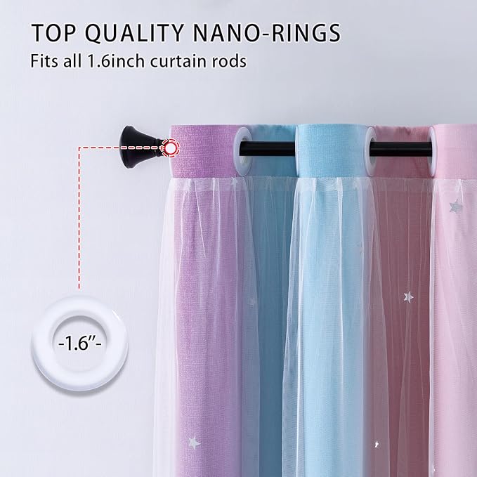 XiDi Dream Star Blackout Curtains for Kids Rooms Girl Princess Curtain for Daughter Bedroom Window (Pink Purple, W34 X L84)