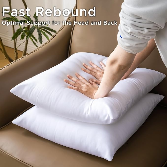 16 x 16 Pillow Inserts Set of 4 - Premium Soft and Fluffy 16 Inch Small Sofa Decorative White Square Throw Pillow Inserts Stuffing for Living Room Couch and Bedroom Interior Cushions