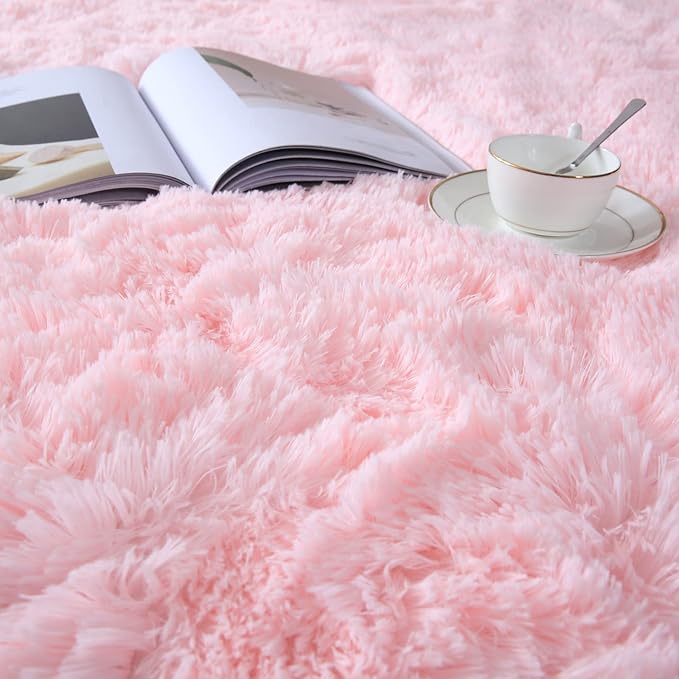 CAIYUECS Pink Area Rug for Girls Bedroom: Shag Rugs for Living Room - 4x6 Feet Non-Slip Modern Furry Faux Fur Rugs for Nursery Kids Room,Fuzzy Plush Rug for Dorm Home Decor