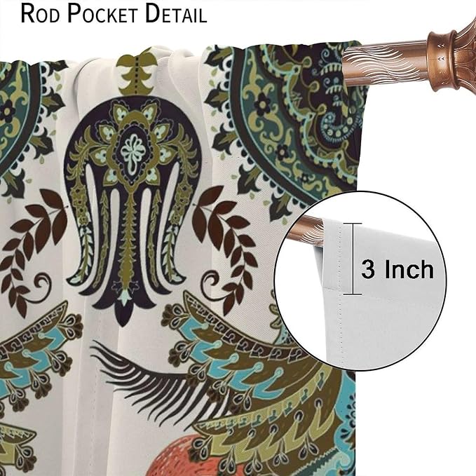 Bohemian Tropical Curtains, Natural Forest Botanical Boho Style, Bedroom Living Room Kitchen Blackout Rod Pocket Curtains63X63 Inch