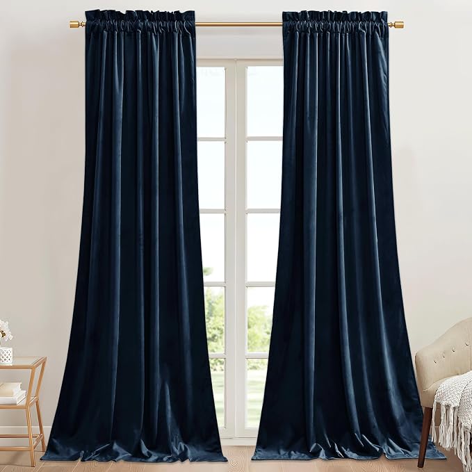 StangH Navy Blue Blackout Curtains Rod Pocket, W42 x L84 inches, 2 Panels | 300GSM Soft Heavy Velvet, Privacy Thermal Insulated, Noise Reducing, Living Room, Bedroom, Dining Room, Bathroom