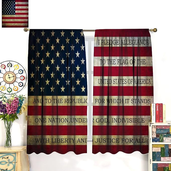 American Flag Blackout Curtain,Retro Patriotic Independence Day Home Decor Drapes for Bedroom Living Room Kitchen Window Treatment 2 Panels Set Total Size 42" W X 63" L Inch