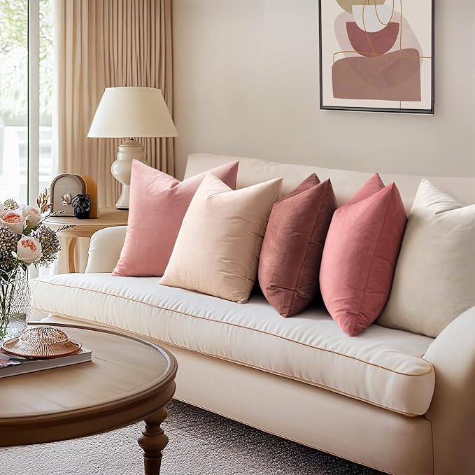 MIULEE 24x24 Inch Euro Sham Velvet Pillow Covers, Set of 2 Large Square Decorative Pillows -Dusty Pink Super Soft for King Bed, Sofa, Couch, Accent Chairs with Hidden Zipper