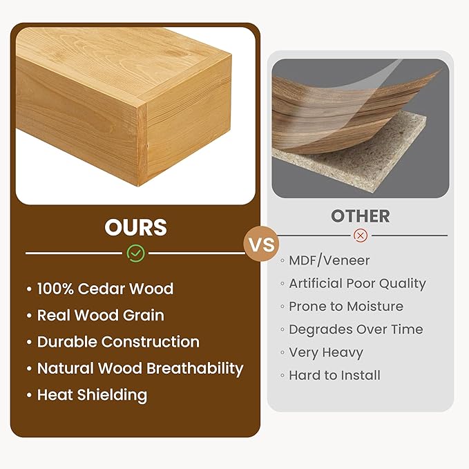 Acovy Floating Fireplace Mantel Shelves, 72x8x5 Inches Natural Wooden Floating Shelf for Over Fireplace, Wall-Mounted Mantel Shelf for Living Room and Home Decor, Rustic Natural