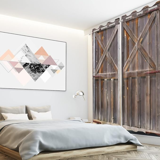 Rustic Wooden Curtains Vintage Wood Barn Door Window Curtains Old Garage Door American Native Country Farmhouse Rural Farm Style Living Room Window Drapes Treatment,42x108 inch,2 Panels
