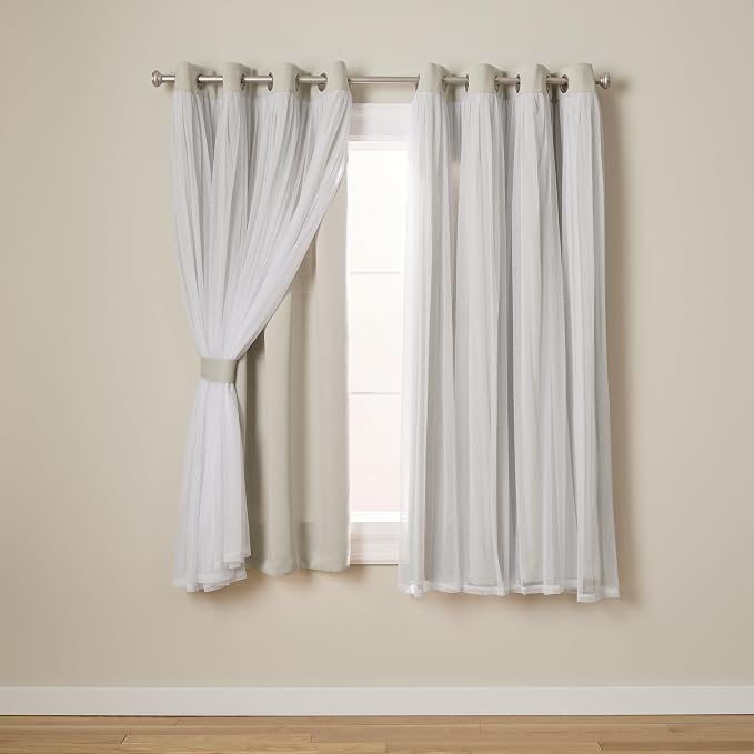 TOWN & COUNTRY LUXE Talia Double Layer Indoor Curtains, Sheer and Room Darkening Blackout, Grommet Top, Energy Efficient, 2-Pack Set, 52"x63", Cloud Grey