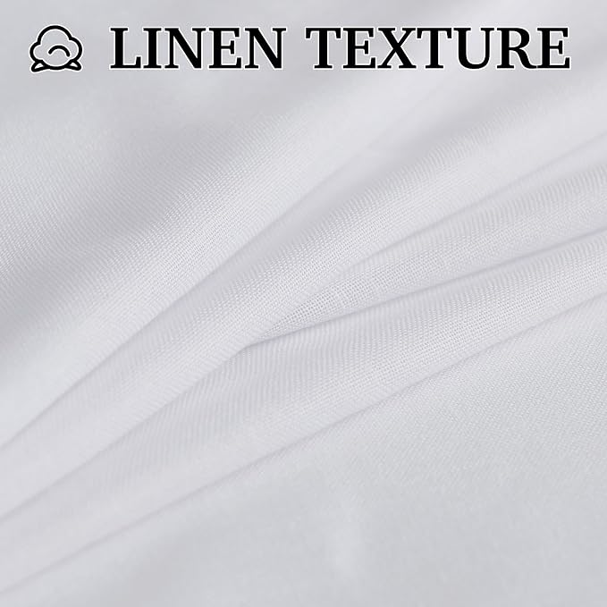 RYB HOME Living Room Curtains Linen Sheer, Light Filtering White Linen Curtains & Drapes 95 inches Long 2 Panels Back Tab Backdrop for Farmhouse Bathroom, W 52 x L 95 inches