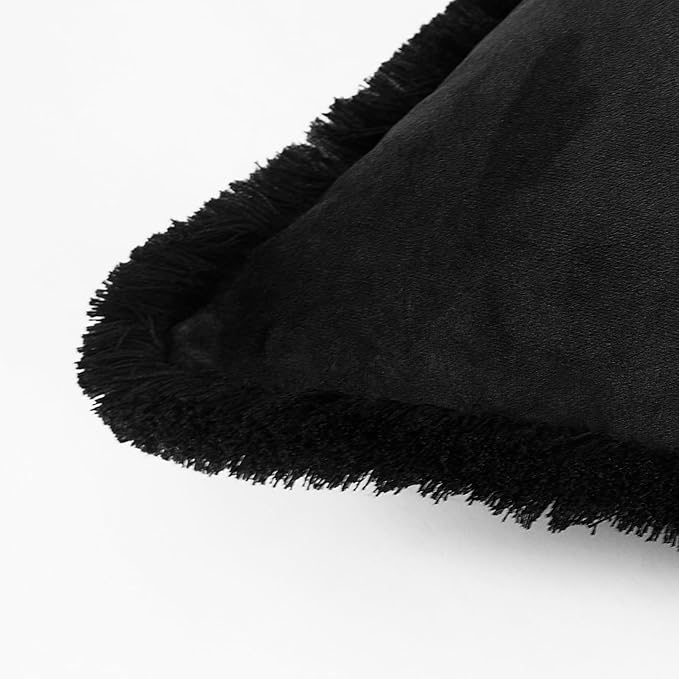 JUSPURBET Black Velvet Throw Pillow Covers 22x22 Inch Set of 2 with Soft Tassel Fringe Luxury Boho Pillowcase for Sofa Couch Bed Home Decor Machine Washable