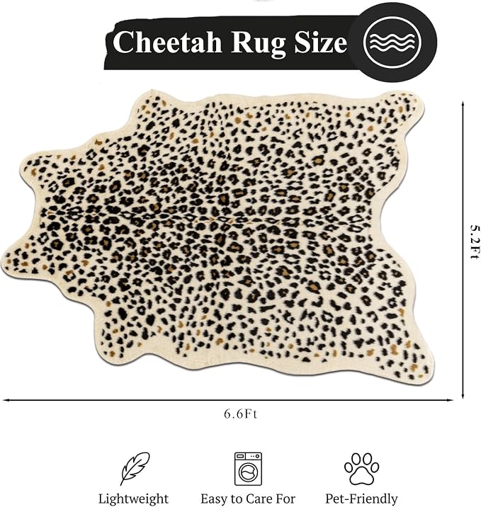 Cheetah Rug, Leopard Print Rug 5.2x6.6 Faux Animal Print Carpet Cheetah Area Rug for Bedroom Living Room Cowhide Fur Hide Multicolor