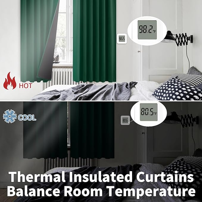 BGment 100% Thermal Insulated Blackout Curtains 90 Inches Long with Liner, Rod Pocket and Back Tab Double Layer Noise Reduce Room Darkening Curtains for Bedroom (52 x 90 Inch, 2 Panels, Emerald)
