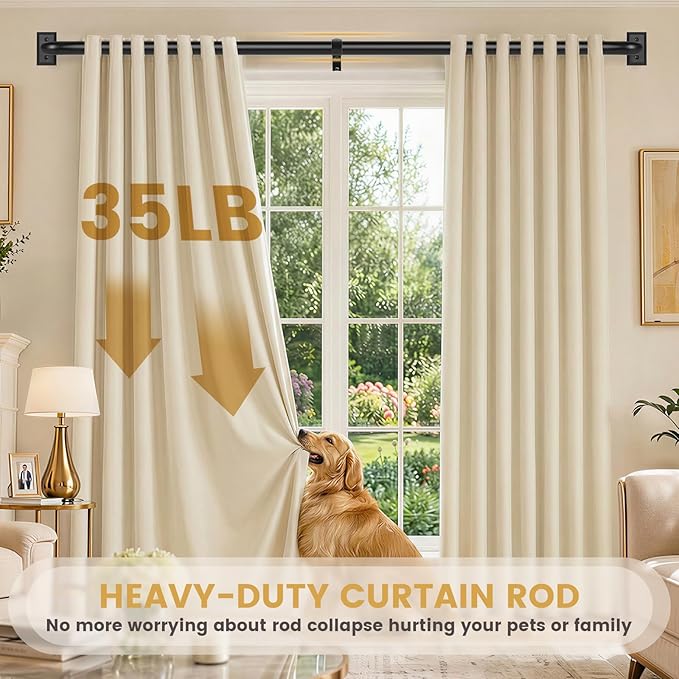 TANGWIN Black Wrap Around Curtain Rods 28 to 48:Blackout Heavy Duty Adjustable Window Curtain Rod for Bedroom Kitchen,Modern Industrial Curved French Return Metal Drapery Rods Easy Install,Matte Black