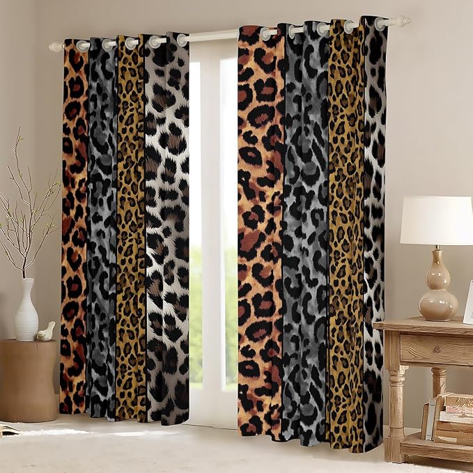 Feelyou Leopard Curtains for Bedroom Living Room Wild Animals Print Blackout Darkening Drapes Cheetah Window Treatments, 2 Panels 42 x 84 Inch Safari Room Decor