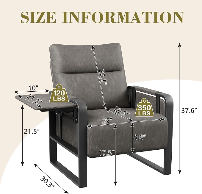 Modern PU Leather Accent Chairs Set of 2 Upholstered Armchairs with Side Table Leisure Side Chairs for Living Room Bedroom Office Grey