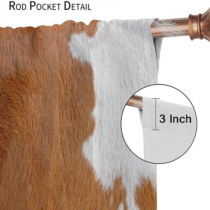 Cow Blackout Curtain,Animal Print Yellow Cowhide Aztec Rustic Farm Farmhouse Window Treatments Rod Pocket Curtain for Bedroom Living Room Kitchen Decor Drapes 72x63in