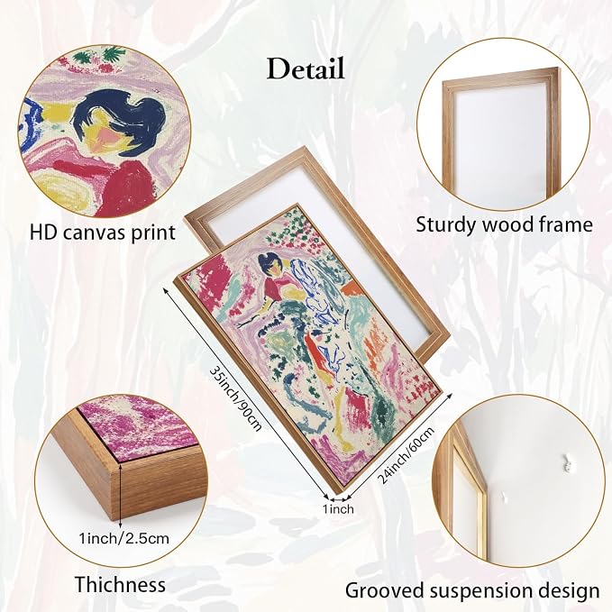 CHDITB Abstract Matisse Framed Canvas Wall Art Set, Colorful Nature Inspired Wall Decor, Modern Home Art Spiritual Wall Painting, Eclectic Gallery Art Prints for Living Room Bedroom Office 24"x36"x3