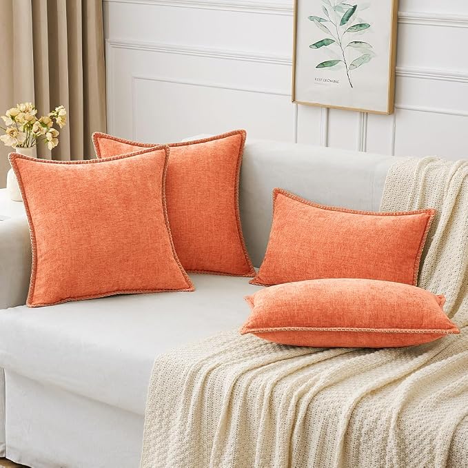 MIULEE Pack of 2 Summer Throw Pillow Covers 18x18 Inch Coral Red Farmhouse Decorative Pillow Covers with Stitched Edge Soft Chenille Solid Dyed Pillow Covers for Couch Sofa Bed Living Room