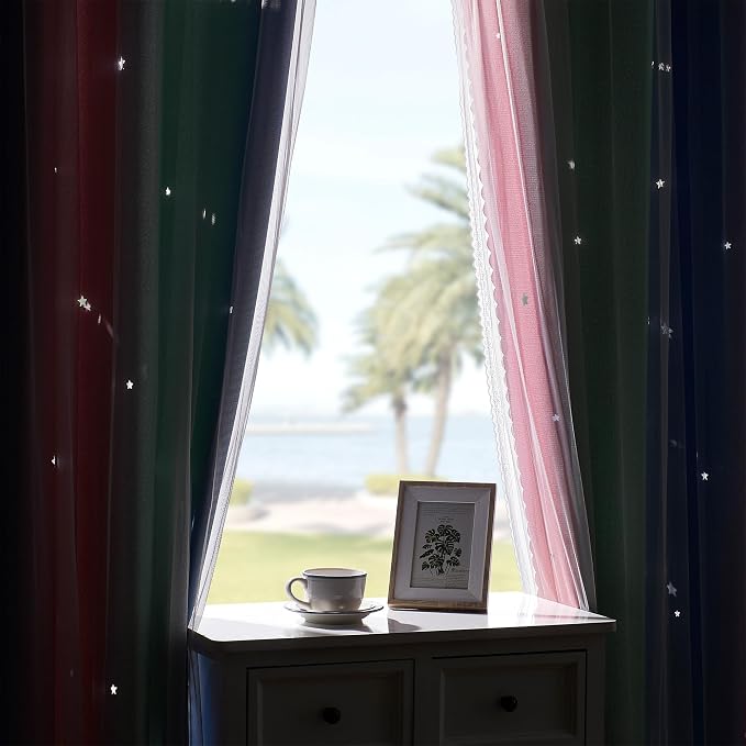 XiDi Curtains for Bedroom Decor, Rainbow Pink GreenBlue52/96/1