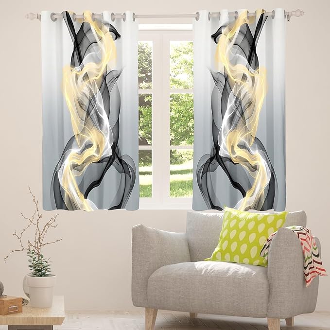 jejeloiu Grey Curtains for Bedroom Living Room Abstract Blackout Darkening Drapes Strip Lines Window Treatments, 2 Panels 52 x 90 Inch Geometric Modern Room Decor