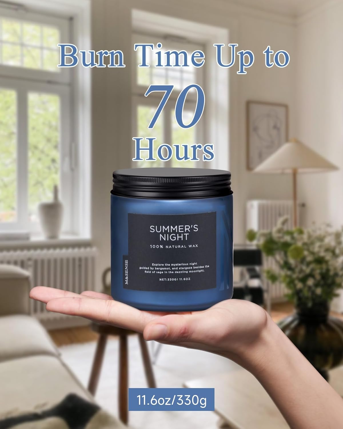 M&SENSE Summer's Night Scented Candle, 11.6oz Natural Soy Wax Clean Non Toxic for Home, Medium 2 Wick Gifts for Men, Up to 70 Hours Burn time, Manly Candles for Bedroom