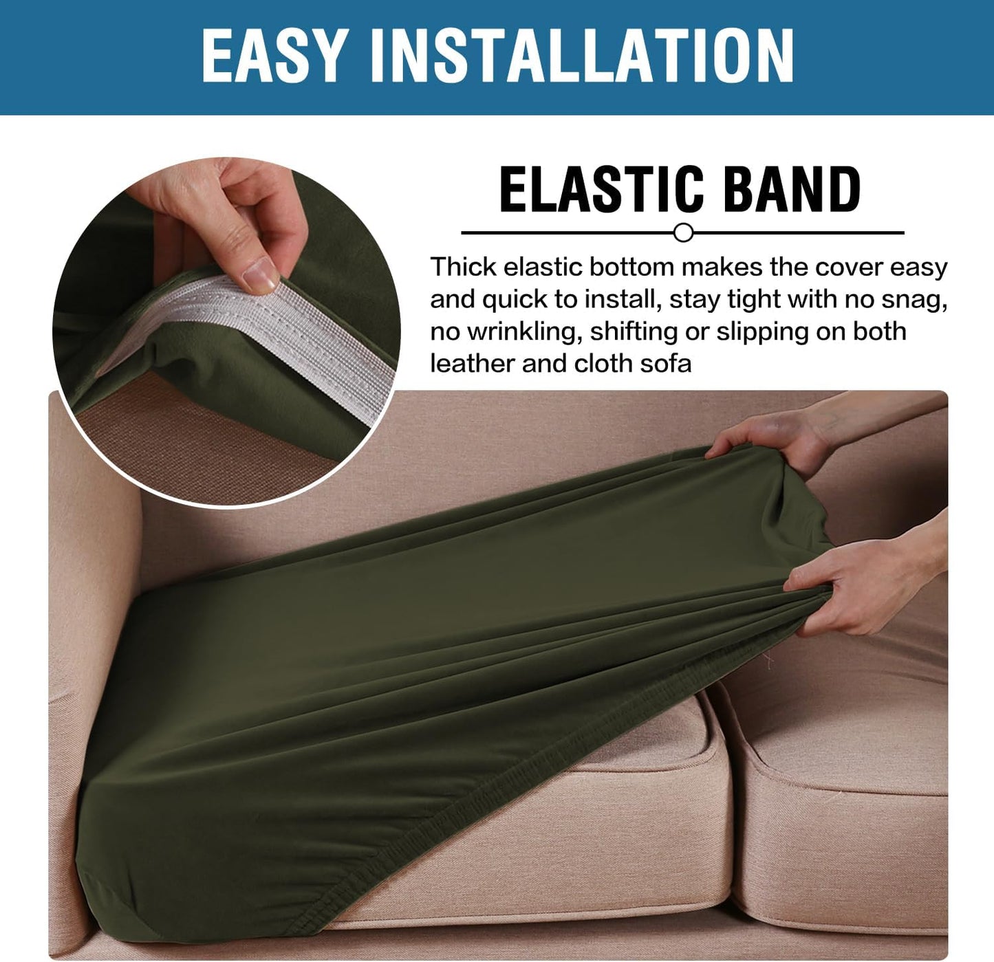 H.VERSAILTEX Velvet Stretch Couch Cushion Cover Plush Cushion Slipcover for Chair Cushion Furniture Protector Seat Cushion Sofa Cover (1 Piece Armchair Cushion Covers, Olive)