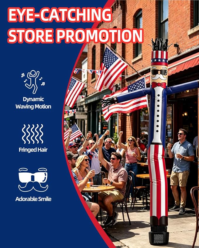 7 FT Inflatable Tube Man with Blower: Patriotic Inflatable Dancing Man for July 4th Yard Decor, Store Grand Opening, Indoor & Outdoor Holiday Party Celebrations (Blue)